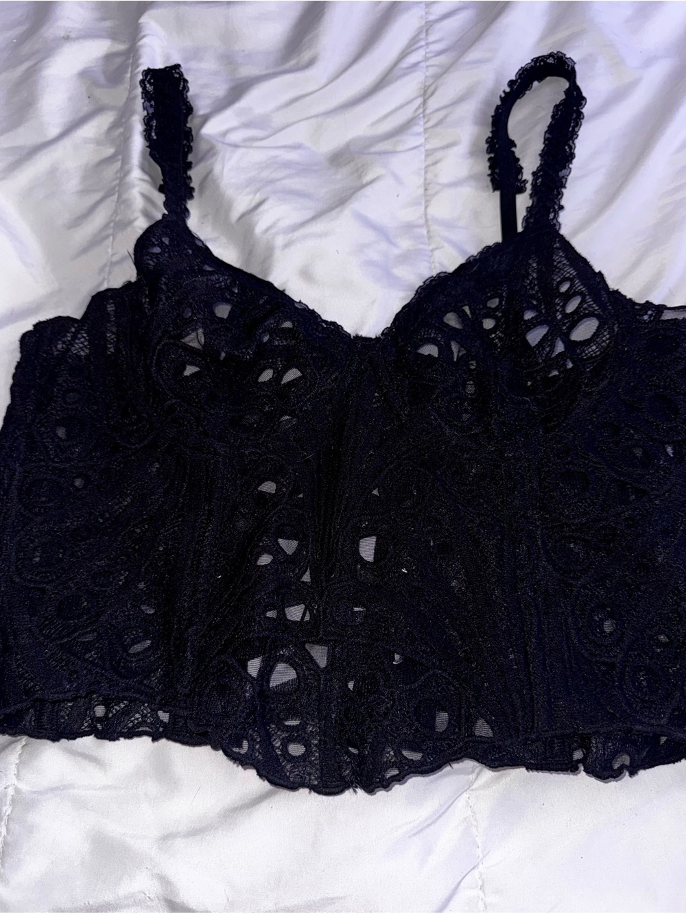 Black Lace Crop Top Bralette - Unbranded